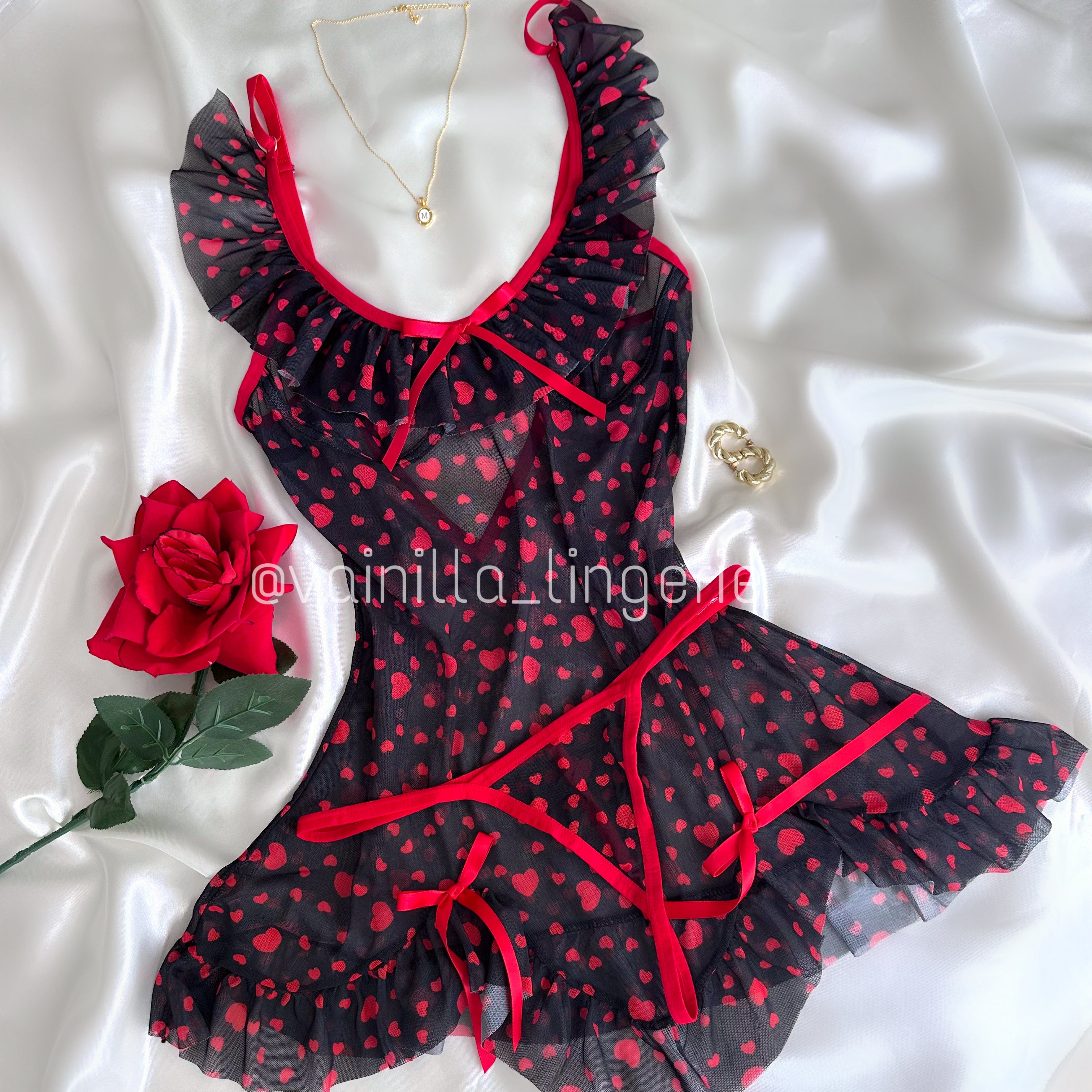 Kitty Negro - Babydoll de Corazones