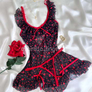 Kitty Negro - Babydoll de Corazones