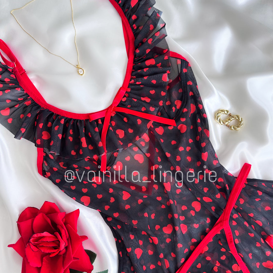 Kitty Negro - Babydoll de Corazones