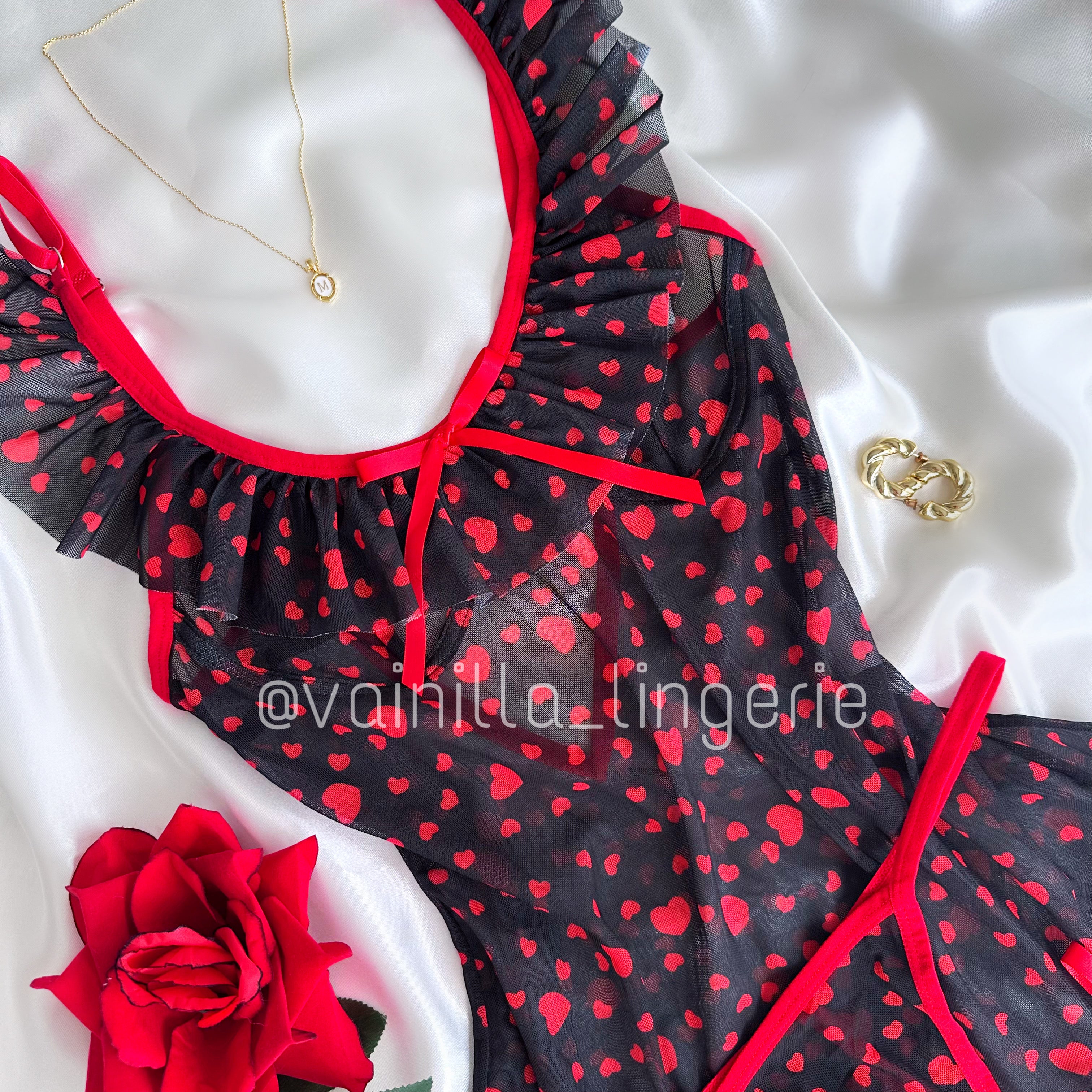 Kitty Negro - Babydoll de Corazones