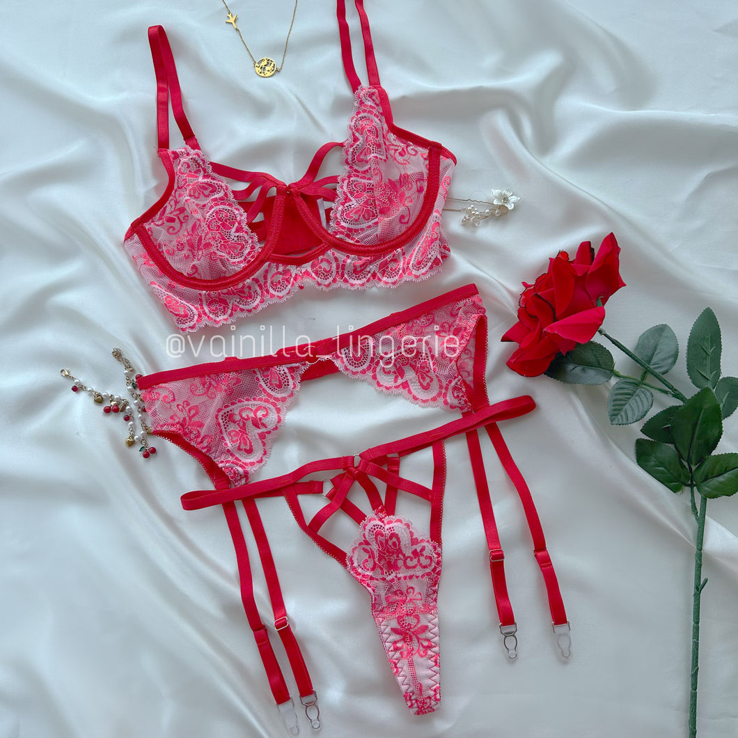 Set Karina rosado con rojo