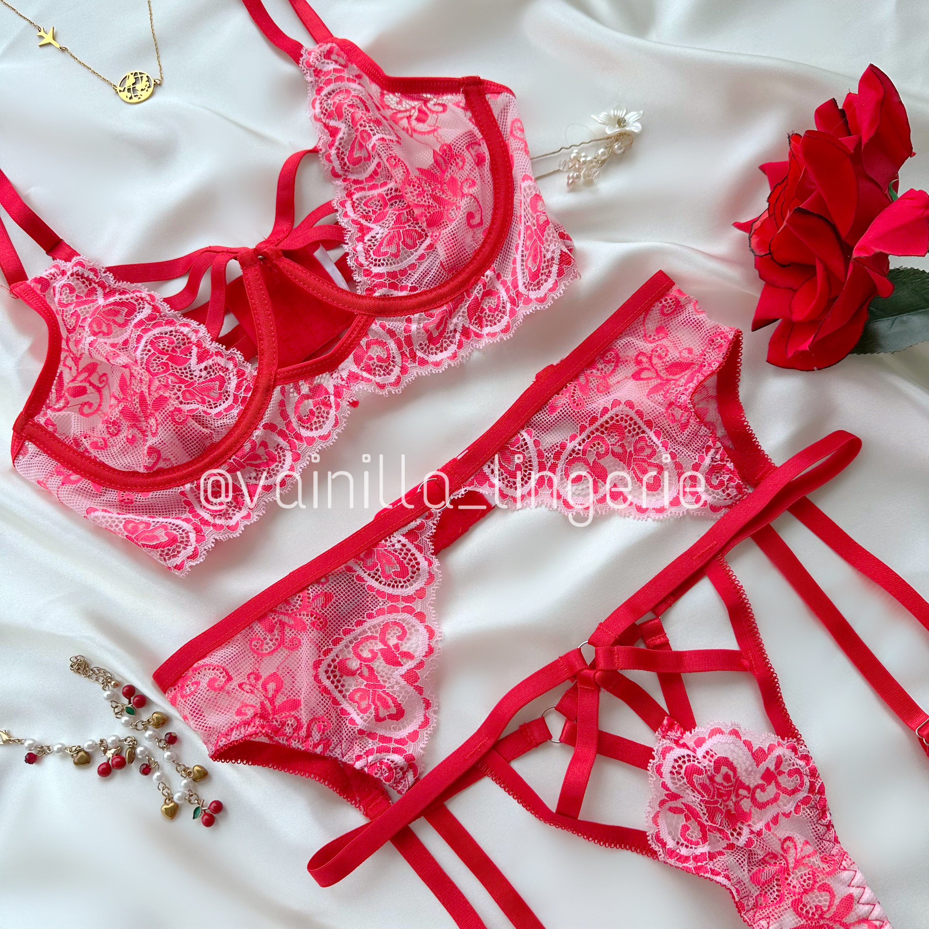 Set Karina rosado con rojo