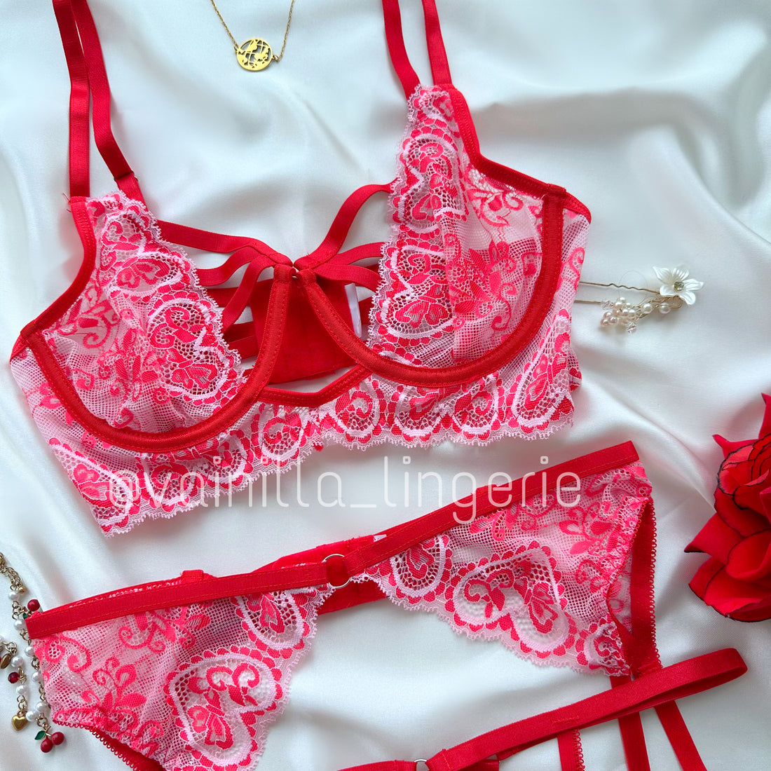 Set Karina rosado con rojo
