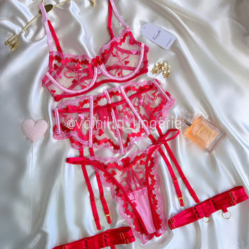 Set Abril rojo con rosado