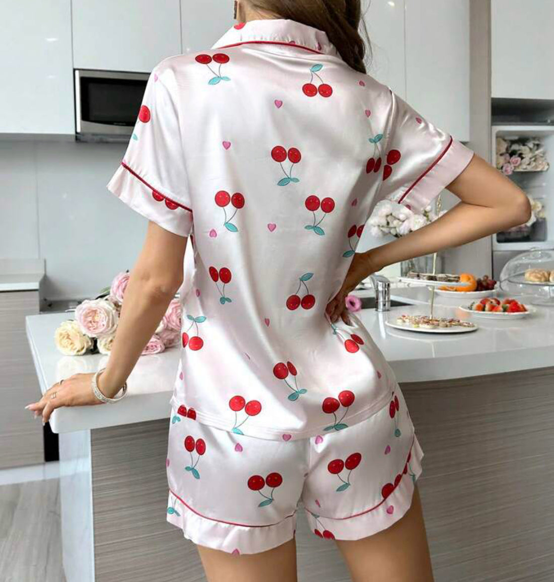 Pijama Satin Cerezas dos piezas