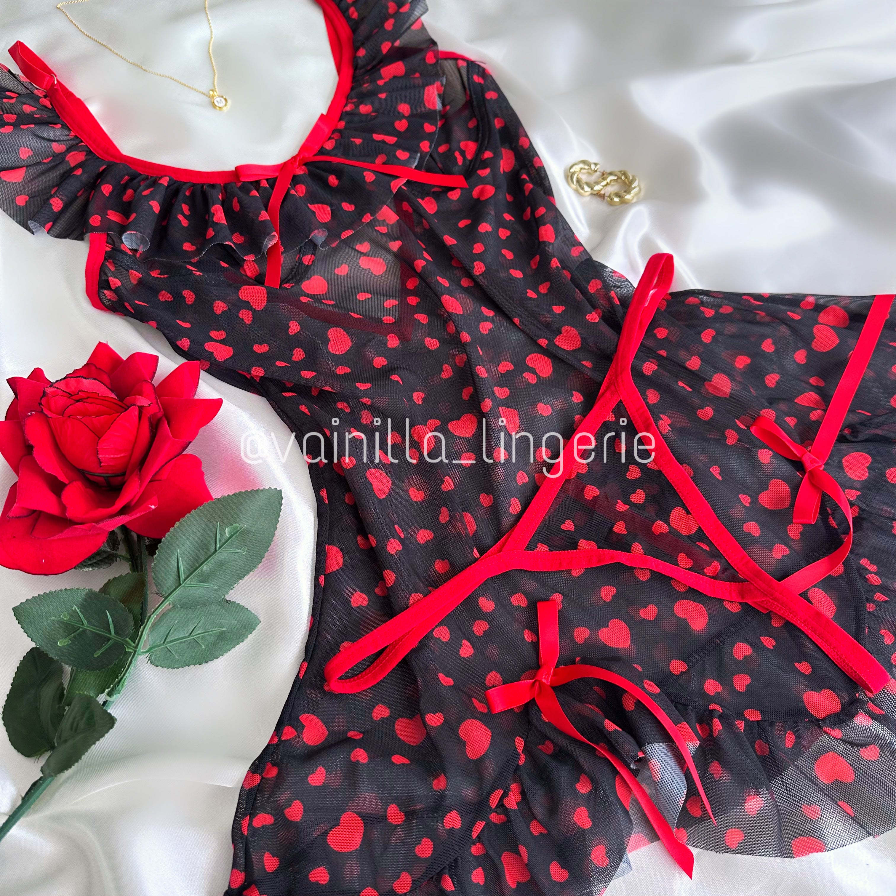 Kitty Negro - Babydoll de Corazones