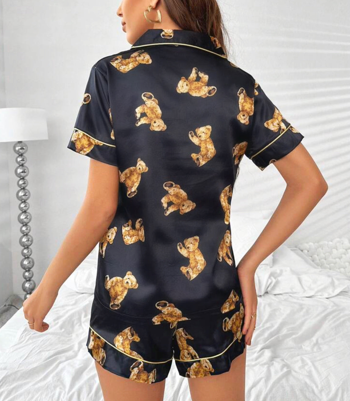 Pijama satín ositos negros