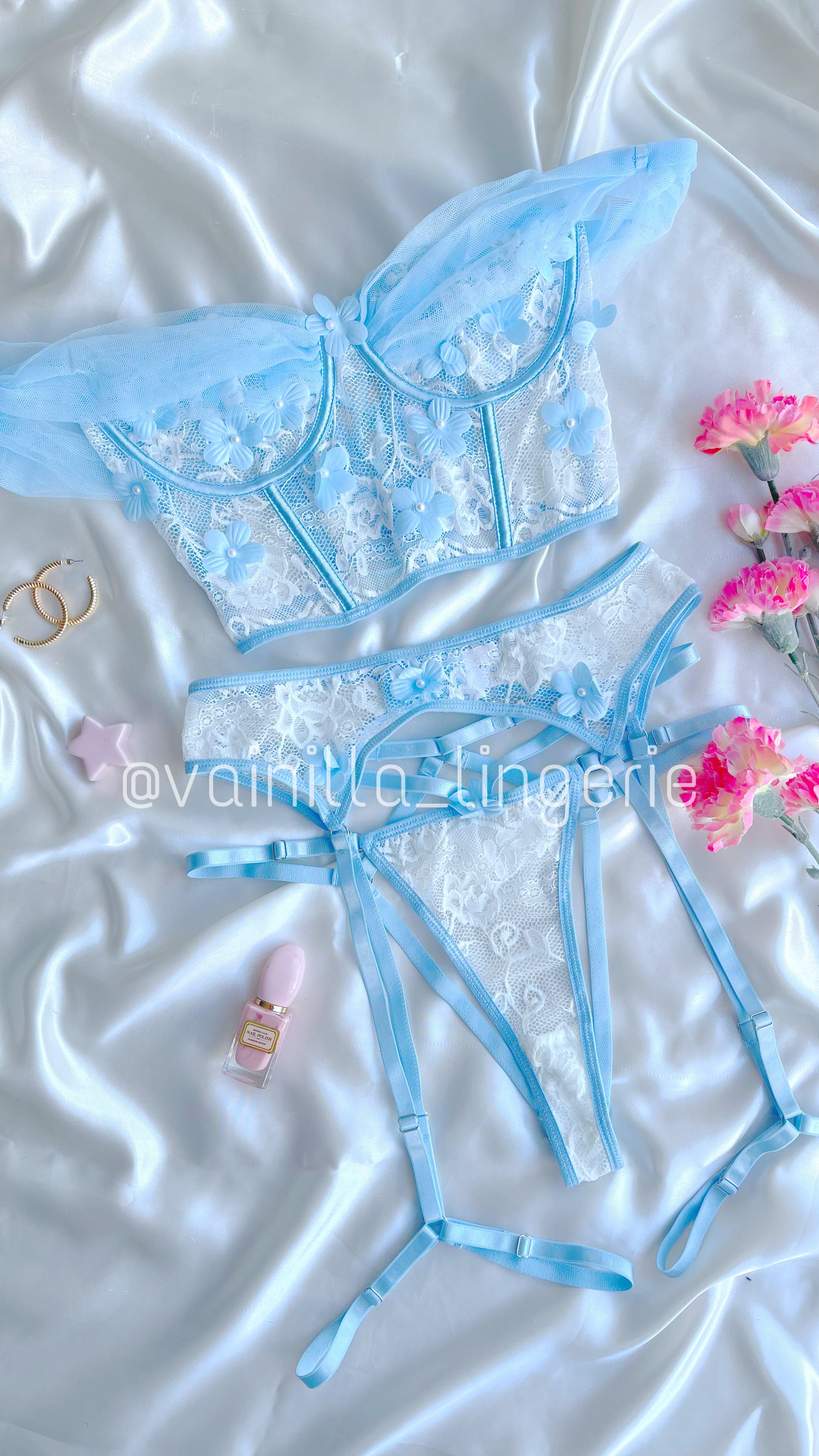 Floral con falda Azul