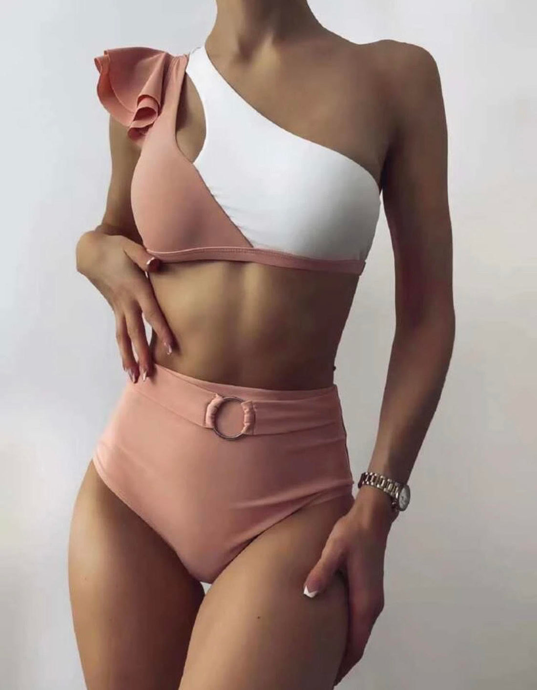Bikini Palo rosa pastel con blanco 2 piezas