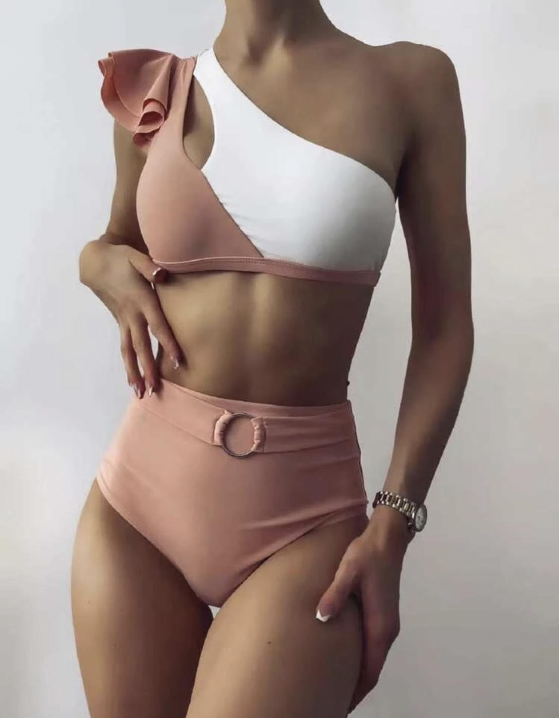 Bikini Palo rosa pastel con blanco 2 piezas