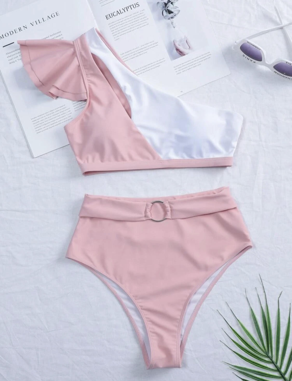 Bikini Palo rosa pastel con blanco 2 piezas