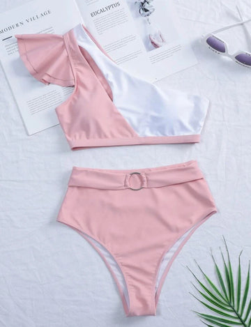 Bikini Palo rosa pastel con blanco 2 piezas